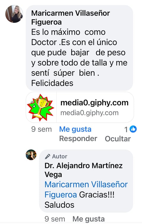 Testimonio de paciente sobre resultados de pérdida de peso y estatura con el Dr. Alejandro Martínez Vega
