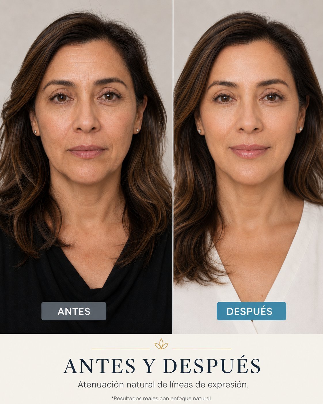 Resultado natural de tratamiento facial sin procedimientos exagerados