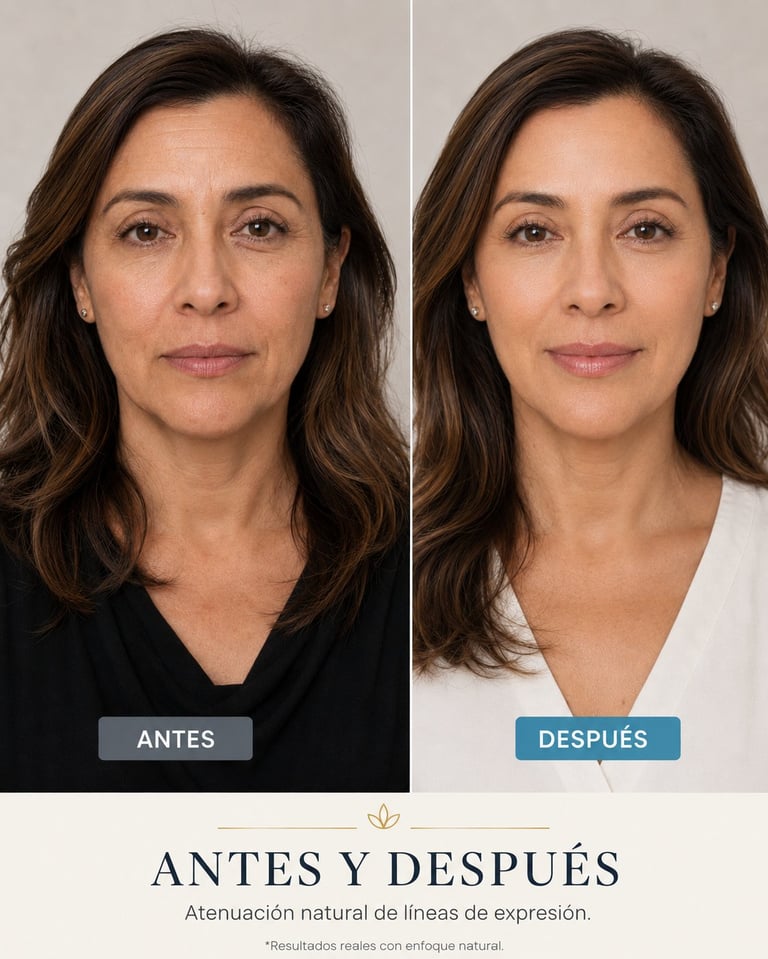 Comparación de resultados antes y después de tratamiento facial natural